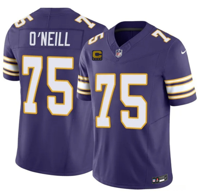 Men's Purple Minnesota Vikings #75 Brian O'Neill 2026 F.U.S.E. 4-Star C Patch Vapor Untouchable Limited Stitched Jersey